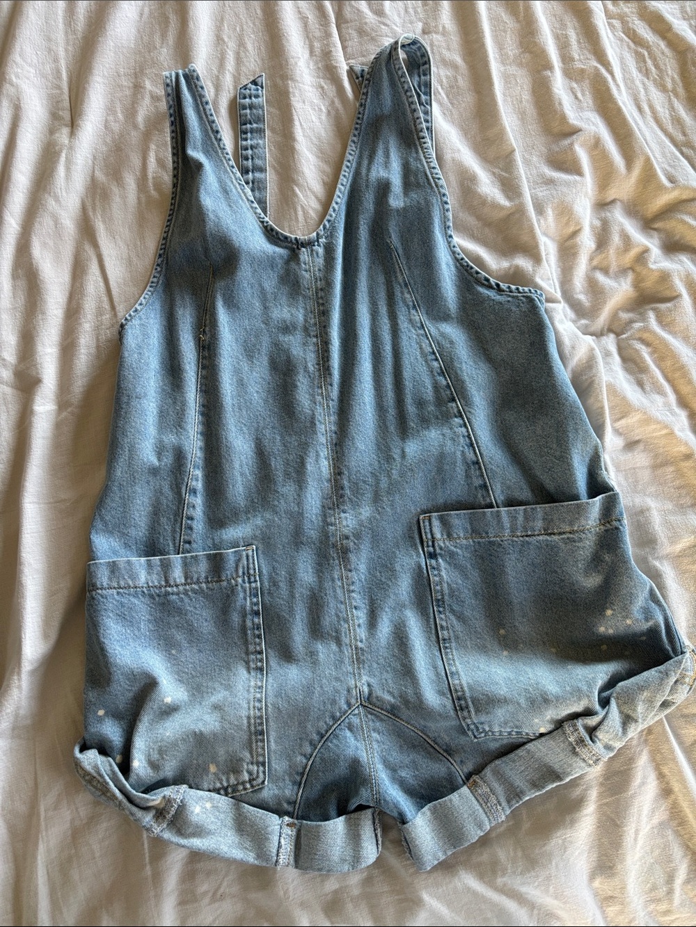 We The Free Light Blue Denim Romper Overall Shorts
